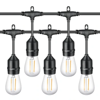 

New 2 Pack S14 LED String Lights 49Ft Waterproof IP65 Outdoor String Light UL Listed 15 Hanging Sockets 15 S14 2W LED Bulbs E26