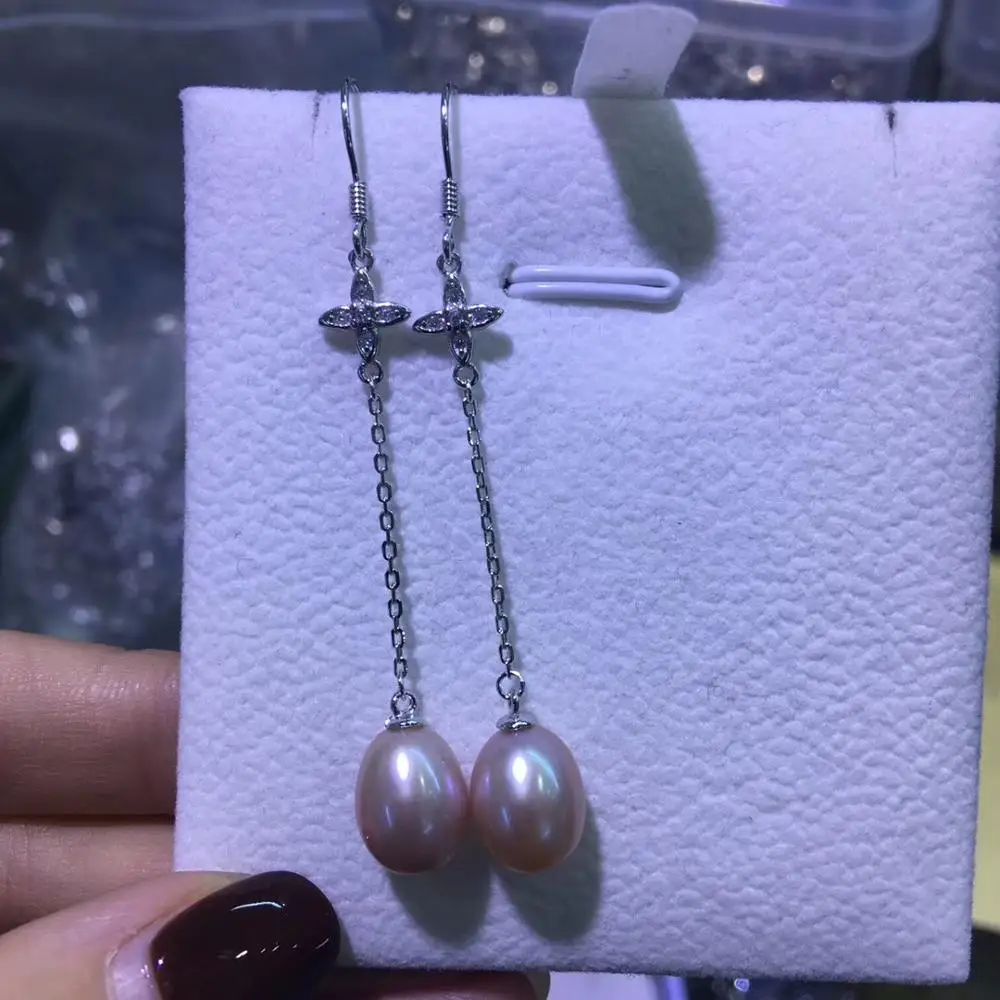 YIKALAISI 925 Sterling Silver Jewelry Pearl Earrings Fine Natural Pearl jewelry 8-9mm Earrings For Women wholesale