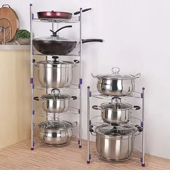 

2/3/5 Tiers Pan Pot Rack Cookware Holder Storage Rack Metal Multi-Layer Kitchen Pantry Cabinet Counter Shelf Organizer Rack