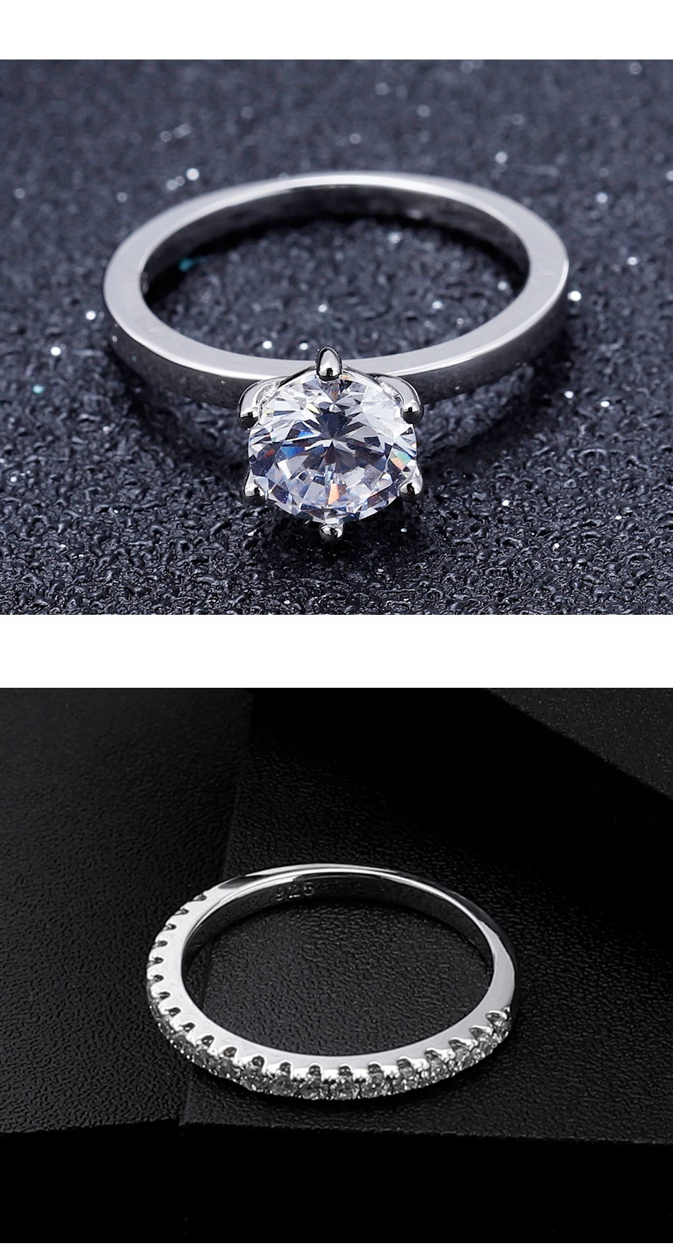 GEM'S балетные 925 пробы серебро 6 зубец Муассанит укладки пасьянс кольца набор для женщин Свадебные украшения(1.2Ct 7 мм EF цвет