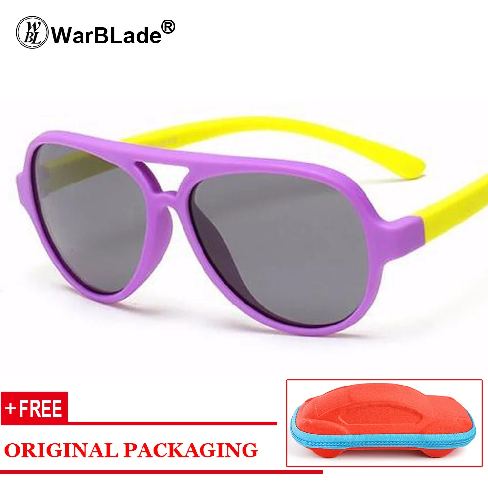 purple yellow WarBLade гибкие очки Детские поляризованные винтажные TR90 солнечные очки для мальчиков птички Мягкие силиконовые детские очки Наружные защитные очки - Цвет линз: purple yellow
