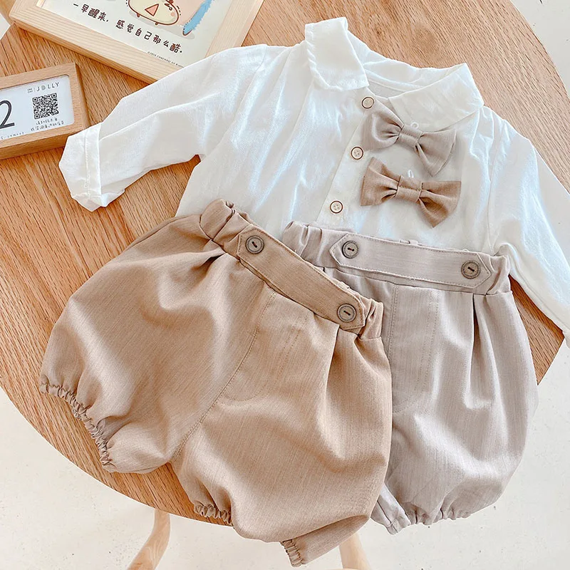 Spring Formal Kids Clothing Set Toddler Suit Bow Tie Shirt Shorts