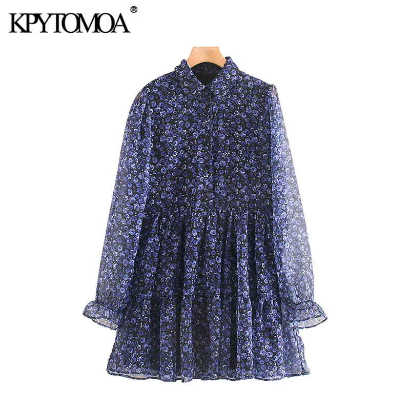 Vintage Elegant Floral Print Pleated Mini Dress Women 2020 Fashion Lapel Collar See Through Sleeve Female Dresses Vestidos Mujer Vintage Elegant Floral Print Pleated Mini Dress Women 2020 Fashion Lapel Collar See Through Sleeve Female Dresses Vestidos Mujer