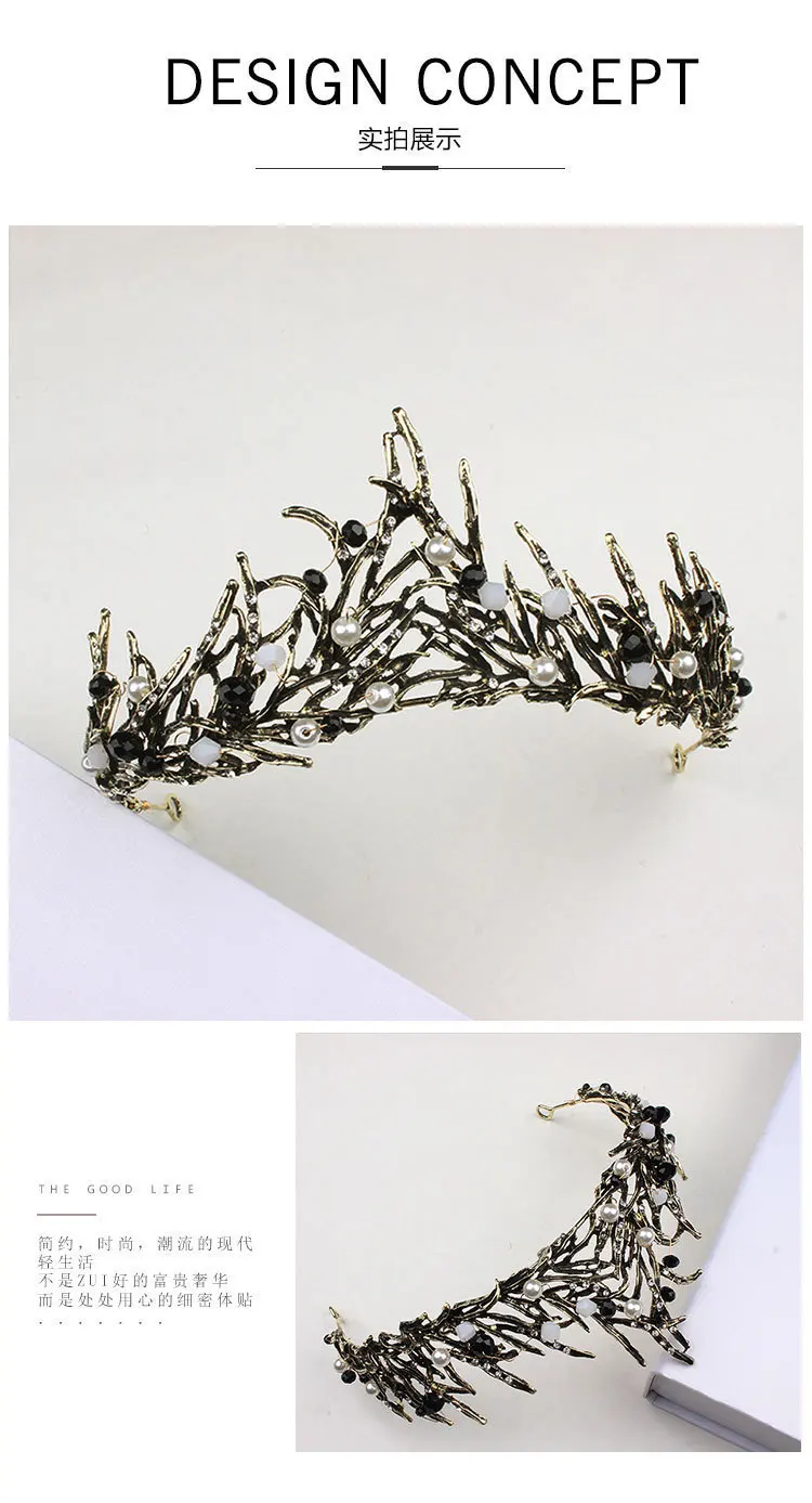 Bride Marriage Black And White with Pattern Large Crown Formal Dress Headdress Dinner Hair Accessories Photo Shoot Crown Wedding
