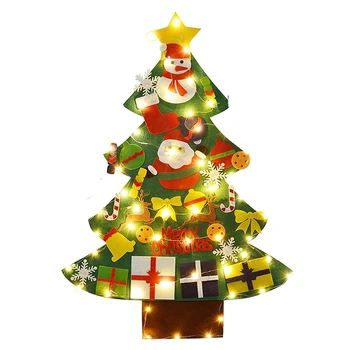 

Felt Christmas Tree,Diy Christmas Tree with LED String Lights with Ornaments for Kids Xmas Gifts Home Door Wall