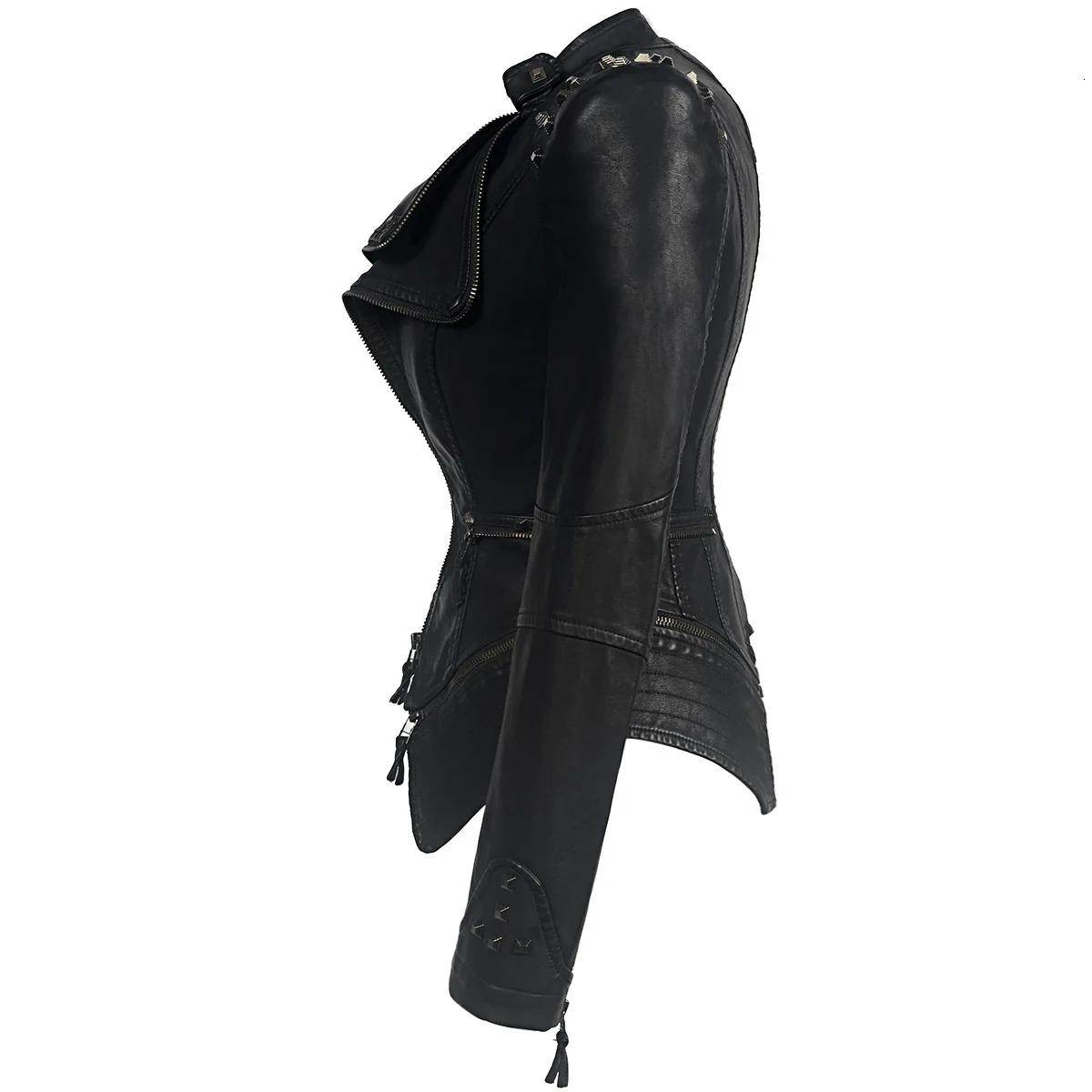 MEVGOHOT классические черные Ретро женские кожаные куртки с заклепками размера плюс на молнии мото Панк пальто ПУ облегающие Ретро Рок куртки HD2628