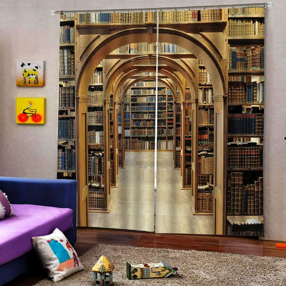 Затемненная занавеска library bookself занавеска s коричневая 3D оконная занавеска s гостиная Свадебные шторы для спальни шторы