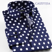 CAIZIYIJIA весна Мужская рубашка с узором в крупный горошек удобная мягкая облегающая Повседневная рубашка с длинным рукавом на пуговицах