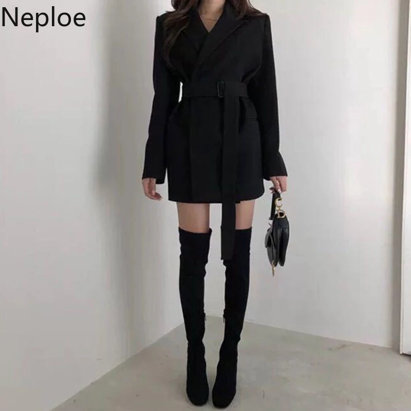 Neploe Ins, Ретро стиль, темперамент, офисный стиль, блейзер, женский, тонкая талия, на шнуровке, однотонный, с карманами, пальто, прямой, Повседневный, куртка 47485