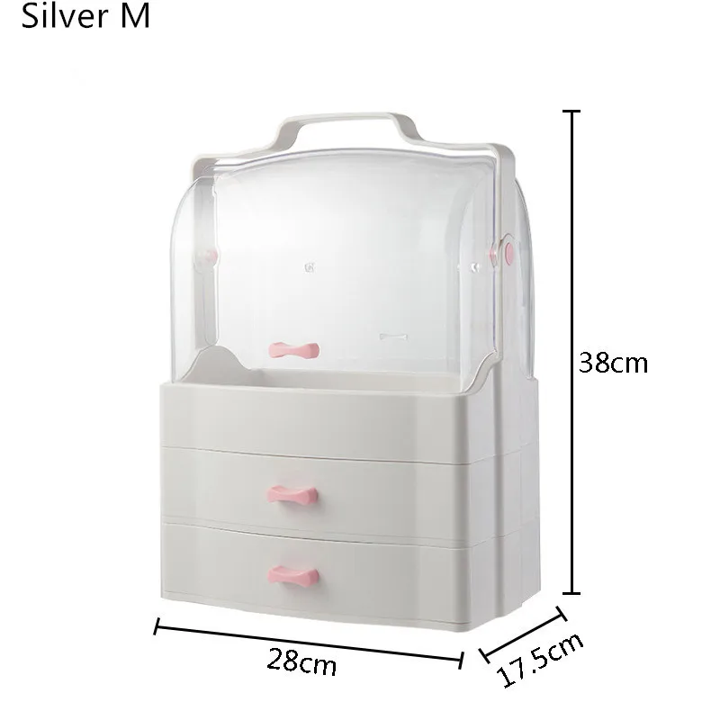 Silver Square M Портативный косметический ящик С Пылезащитным покрытием Мумия Хранение Косметики коробка Органайзер Ящики Пластиковые Ювелирные изделия парфюмерный контейнер водонепроницаемый - Цвет: Silver Square M