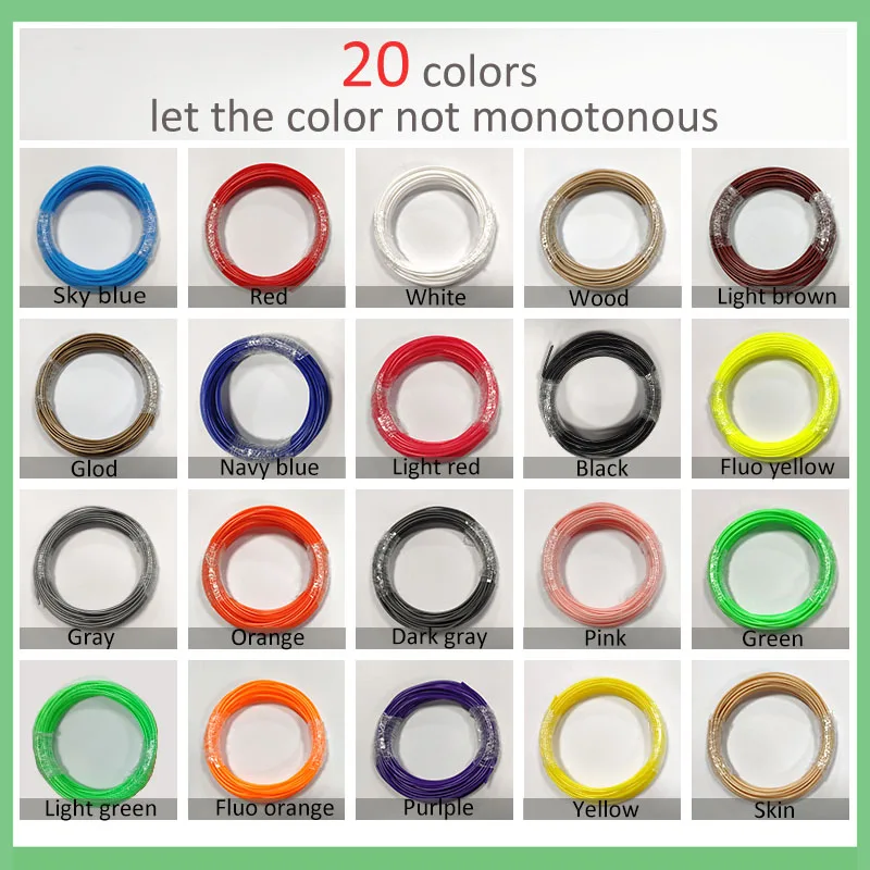 20 Colors Stylo 3D Filament Refills PLA 1.75 Filament 10 Meter - PLA 3D Pen Printing Filament Refills 6 Glow in The Dark