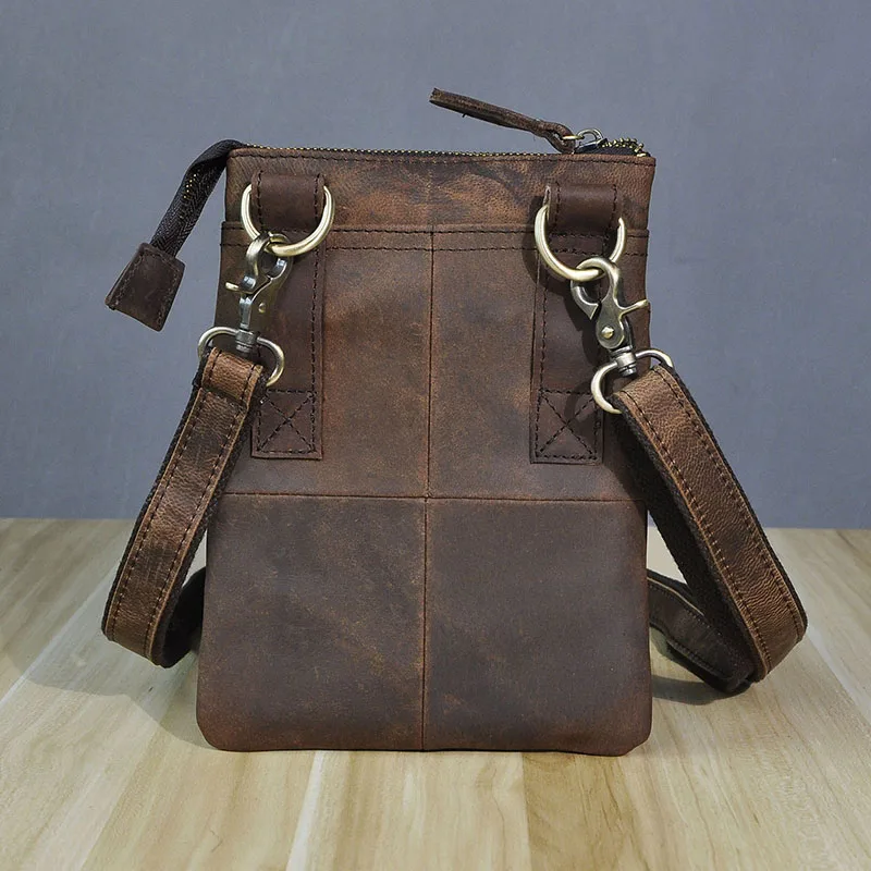 Top Quality Original Leather Mens Multifunction Vintage Casual Messenger Shoulder Mochila Bag Design Belt Waist Pack Bag 6553