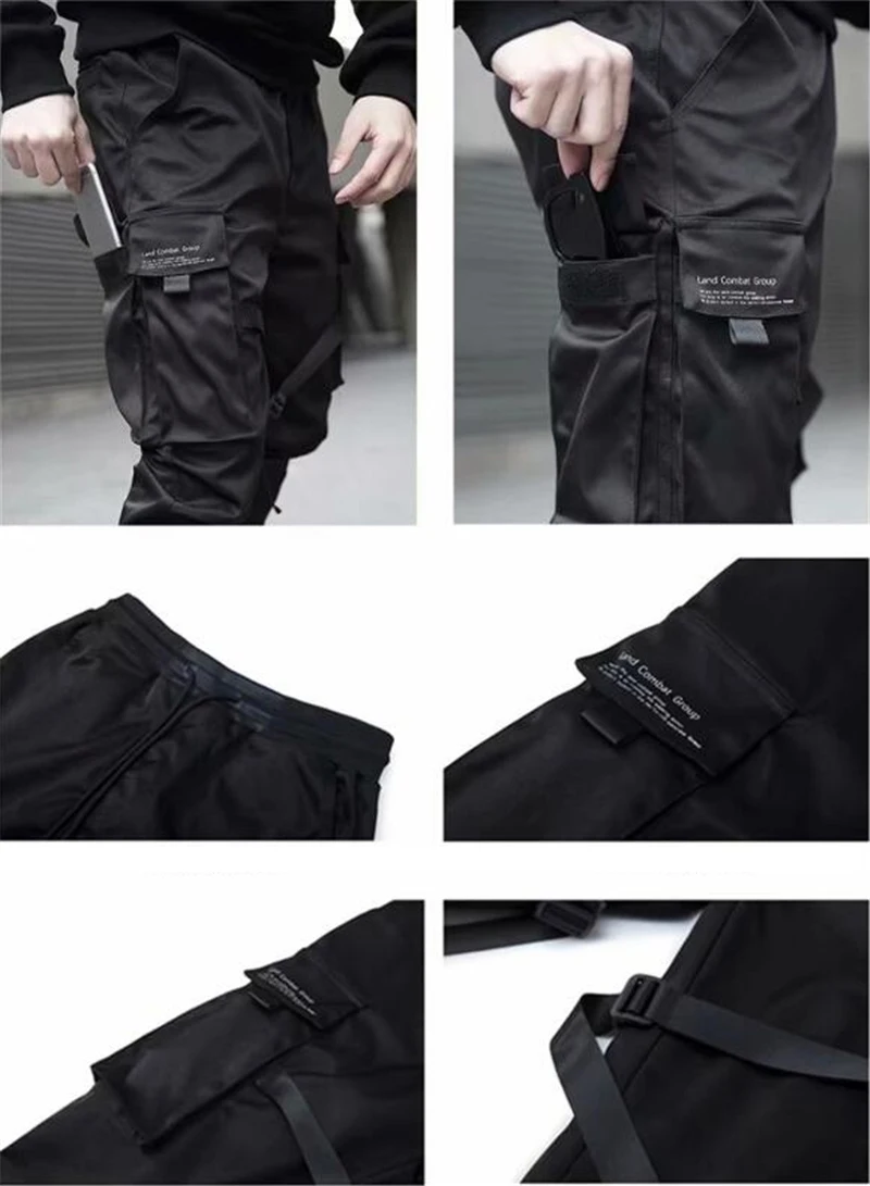 Hip Hop Boy Track Pants Elastic Waist Harem Pant Men Streetwear Punk Ribbons Design Trousers Pockets Joggers,men trousers