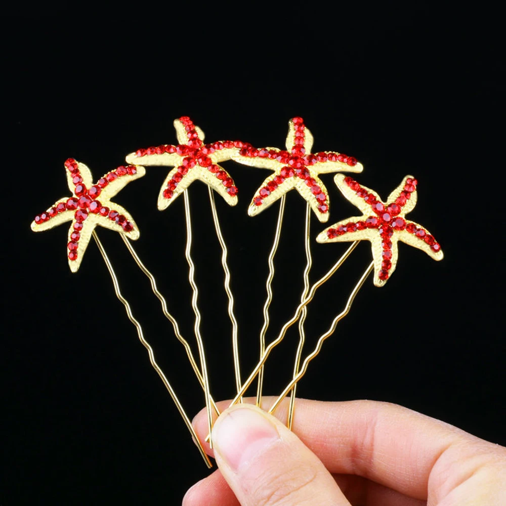 5PCS C red 1/5 шт. роскошная девушка Свадебный ободок с жемчужинами Шпильки с украшениями в виде кристаллов и цветов Заколки для волос невесты женские аксессуары для волос заколка для волос - Цвет: 5PCS C red