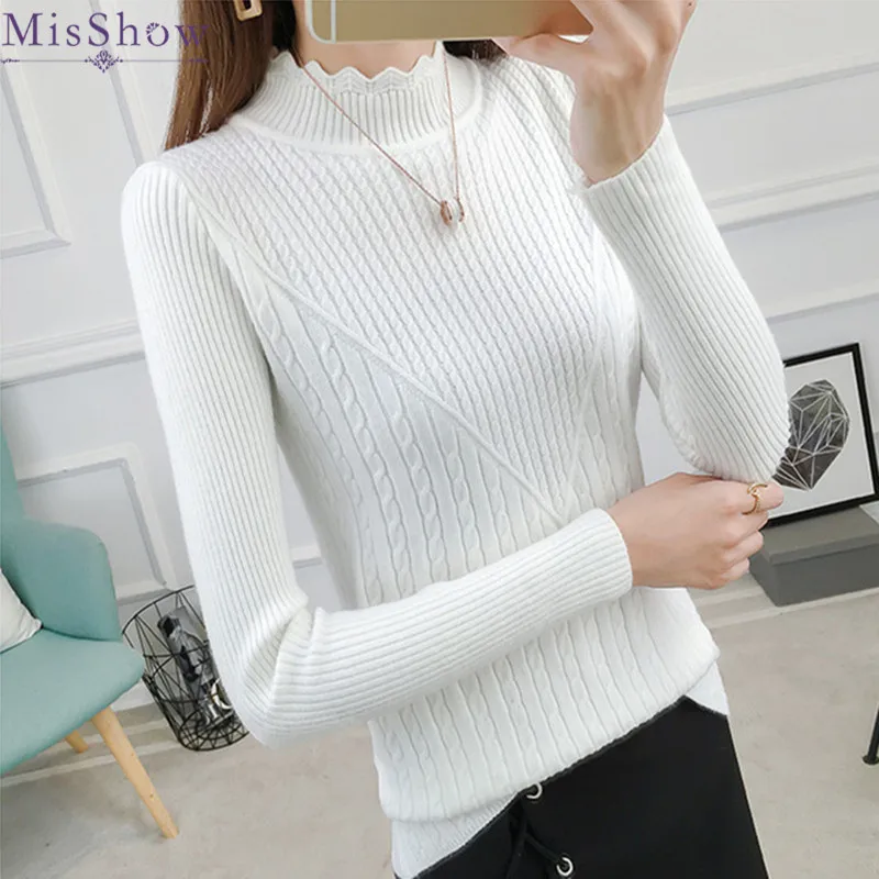 

New 2019 Autumn Winter Women Sweater Modern High Elastic Knitting Pullover Triangular Cut Collar Jumper Pull Femme