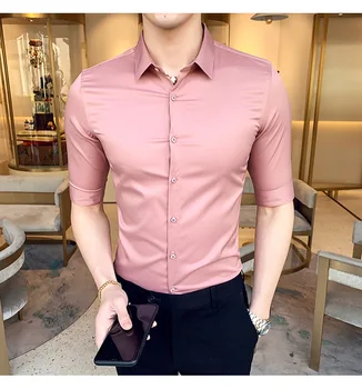 

Purple Wedding Dress Blue Mens Clothing 2020 Plain Shirts For Mens Classic Gentlemen Mens Half Sleeve Shirts Elegant Shirts Slim