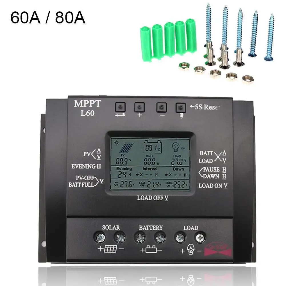 60A/80A 12/24В LCD фотоконтроллер USB порт + 10 винтов Солнечный MPPT контроллер солнечного