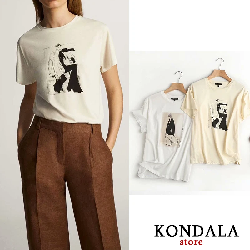 

Casual T-shirt Women white beige short sleeve shirt za 2020 cartoon print tops female fashion summer t- shirt autumn mujer tops