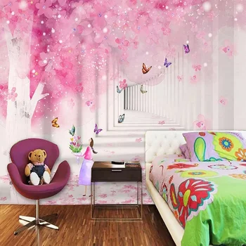 

Custom large mural 3D wallpaper Cartoon fantasy corridor stereo butterfly bedroom mural TV back wall decor deep 5D embossed