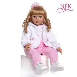 60 см младенец получивший новую жизнь Кукла для маленьких девочек платье принцессы с длинными вьющиеся светлые волосы кукла смешная