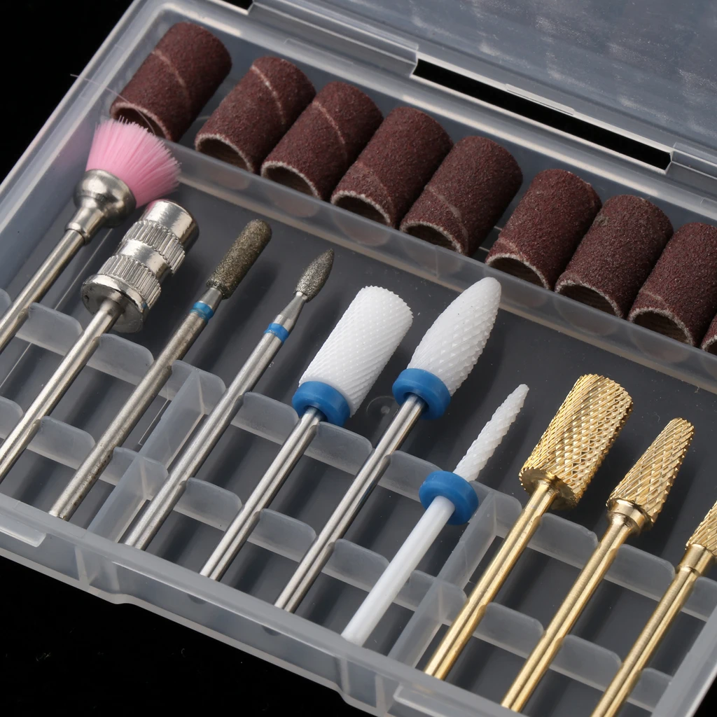 Anti-corrosion Nail Drill Bits Set, Cuticle Cleaner Electric Files Manicure Grinding Buffing Heads Nail Care Supplies 3/32“