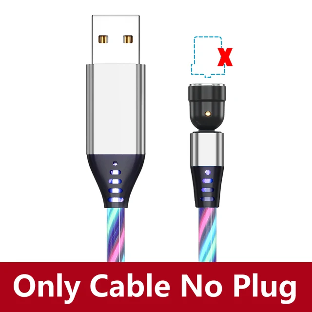AUFU LED Flowing Light Charging Magnetic USB Cord Glow Type C Cable Magnetic Cable Micro Charger Cable for iPhone Huawei Samsung Colorful Only Cable