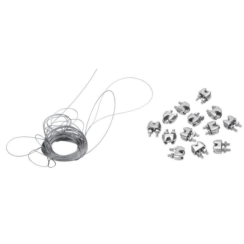 

12Pcs 2mm 1/16 Inch Stainless Steel Wire Rope Cable Clamp Fastener & 1Pcs STAINLESS Steel Wire Rope Cable Rigging Extra, Length: