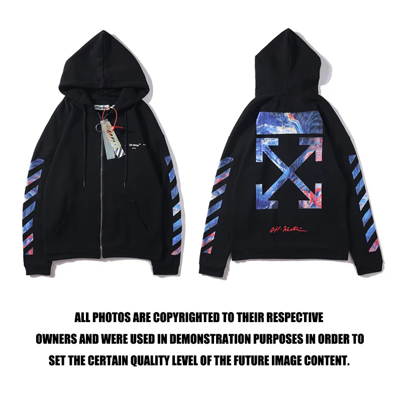 

2018 Oil Painting Blue-Striped Arrowhead Hoodie Cardigan Zipper Hooded Coat Couple Clothes