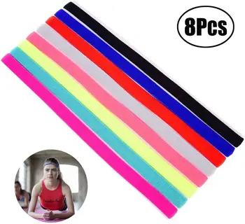 

Lvcky 8 Pieces Sports Headbands Slim Elastic Head Bands Non-slip Hairband for Jogging Running Football Workout Yoga and More