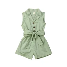 New Summer Kids Baby Girls Formal Clothes One-Pieces Sleeveless Button Bandage Romper Jumpsuit Overalls Outfits