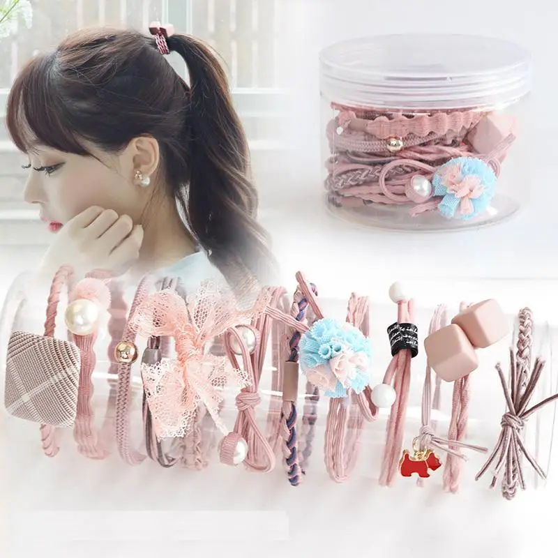 25PC Pure and Fresh Sweet starry sky Series Maiden Elastic Hair Bands Ribbon Flowers Pentagram Rabbit ears Hair Clips - Цвет: A20-12PC