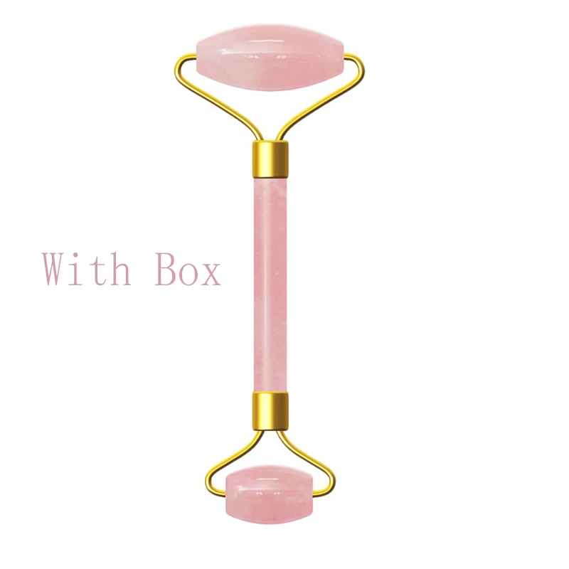 Натуральный нефритовый ролик, антивозрастной розовый КВАРЦЕВЫЙ ролик для похудения, массажер для лица, инструмент для лифтинга, массажный ролик для лица, для глаз, шеи - Цвет: rose roller with box