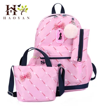 

3pcs / 1set of Nylon Girls Bookbags Pink Backpack for Girls High Quality Travel Backpack Dropshiping
