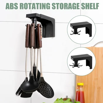 

4/6 Hooks Wall Mounted Rotating Punch-free Hanger Cabinet Shelves Kitchen Storage Rack Bathroom Shelf Organizer @LS