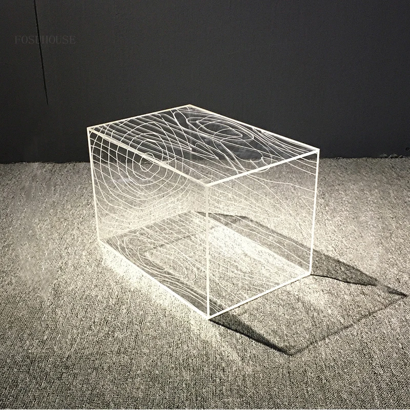 Nordic Cafe Tables Transparent Acrylic Living Room Furniture Designer Side Table Home Art Tea Table Coffee Shop Creative