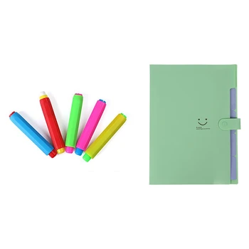 

1 Pcs Plastic Expanding File Folder & 5 Pcs Chalk Holder Case Cover Replacement Chalk Cover Color Ran