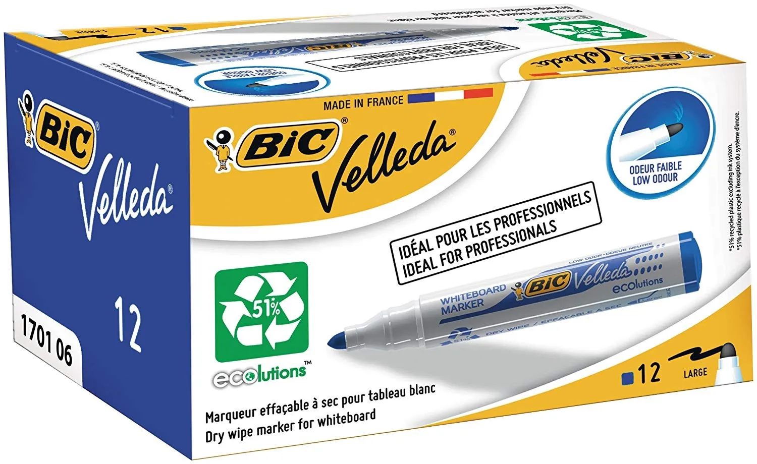 BIC Velleda 1701 Eco Round Tip Whiteboard Pen Blue 12'li Box