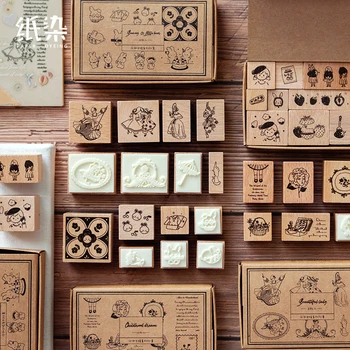 

8-11Pcs\DIY Cute Creative Fun Personality Vintage Wood Stamp Seal Diary Calendar Scrapbook Student Stationery Office Supplies