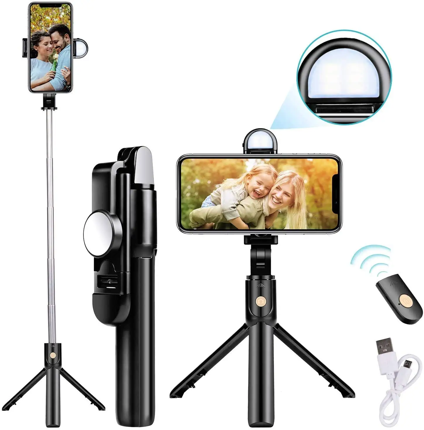 

Bluetooth Extendable Selfie Stick with Wireless Remote & 2 Level Fill Light for Making,Stand Selfie Stick for All Smart Phones