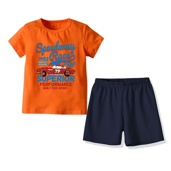 

Baby Boy Toddler Outfits Summer Suits Short Sleeve Orange Printing T shirt + Shorts Two pieces Set Summer Children Casual Dress