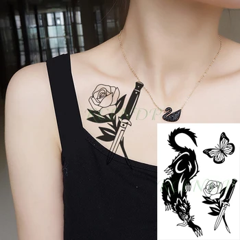 

Waterproof Temporary Tattoo Sticker Tiger Animal Butterfly Rose Knife Fake Tatto Flash Tatoo Hand Leg Arm Body Art for Women Men