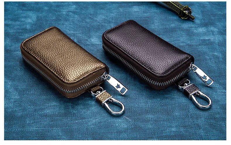 Мужские кошельки из натуральной кожи для ключей, короткий квадратный кошелек из воловьей кожи, держатель для карт, на молнии, многофункциональный автомобильный брелок, кошелек, портмоне