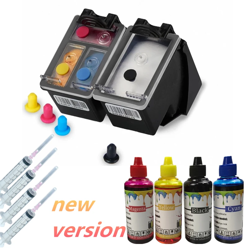 

New Version 65 Refillable Ink Cartridge+400ML Refill Ink for HP Deskjet Envy 2620 2630 5030 5020 5032 3720 3730 5010 Printer