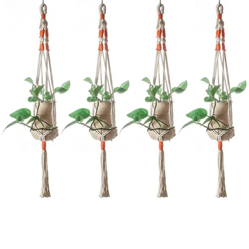 

4PCS Pot Holder Macrame Plant Hanger Hanging Planter Basket Cotton Braided Rope Craft Woven Flower Pot