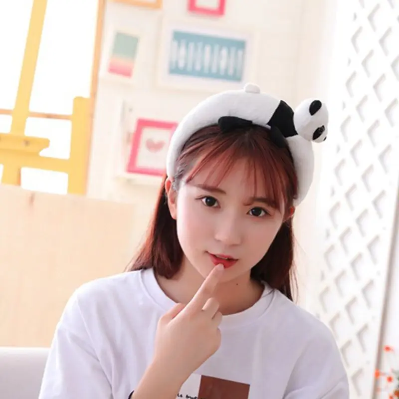 Women Girls Cute Cartoon Panda Animal Headband Thicken Padded Elastic Wide Hair Hoop Halloween Birthday Festival Headpiece