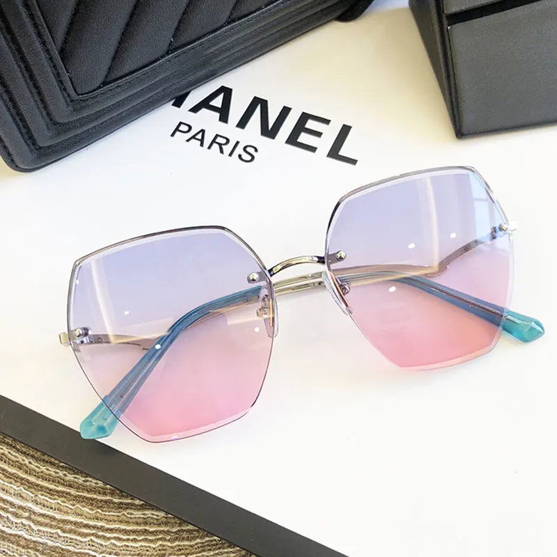 Fashion Rimless Sunglasses For Women Big Luxury Brand Designer UV400 Glasses Female Gradient Shades Women's accessories