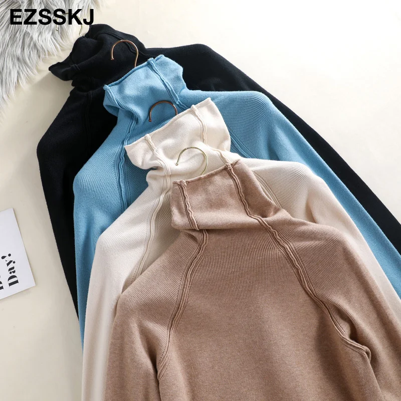 Женский свитер с высоким воротом плотный вязаный эластичный большого размера