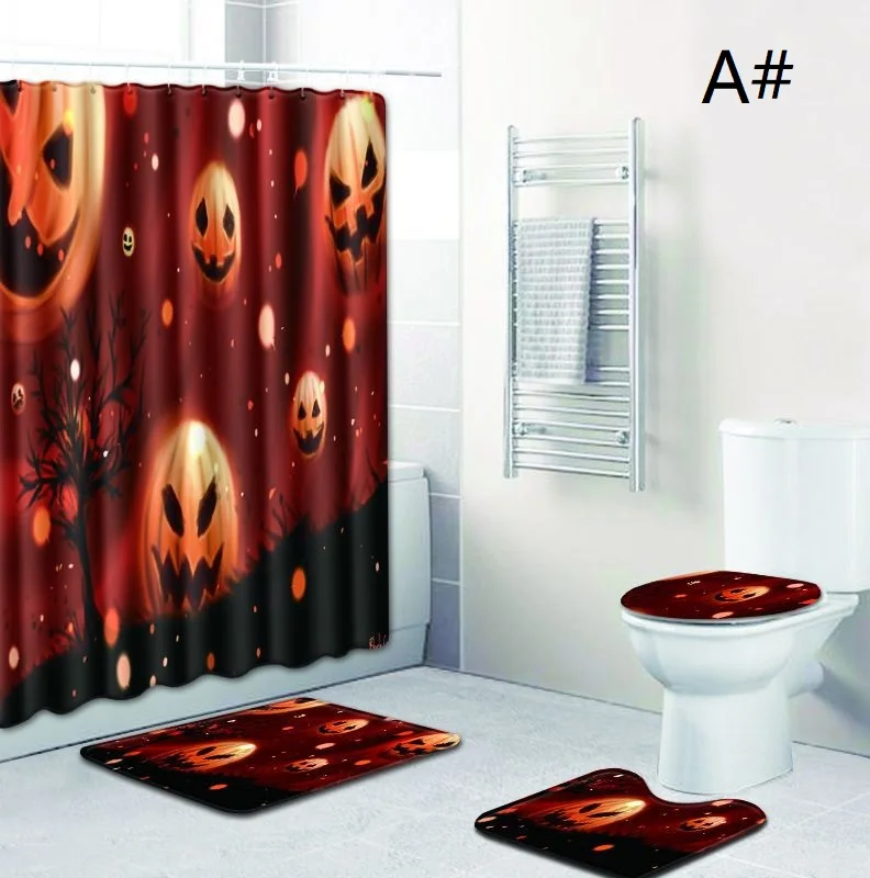 4 шт./компл. ванная комната Хэллоуин Декор-нескользящая стойка для тряпок крышка унитаза коврик для ванной водонепроницаемый полиэстер занавески для душа