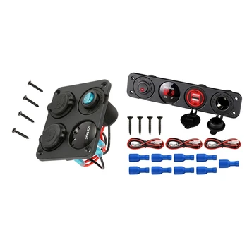 

4 Hole Panel Switch Base Dual USB Car Charger Voltmeter Meter Socket Switch & 4 in 1 Dual USB Ports Charger