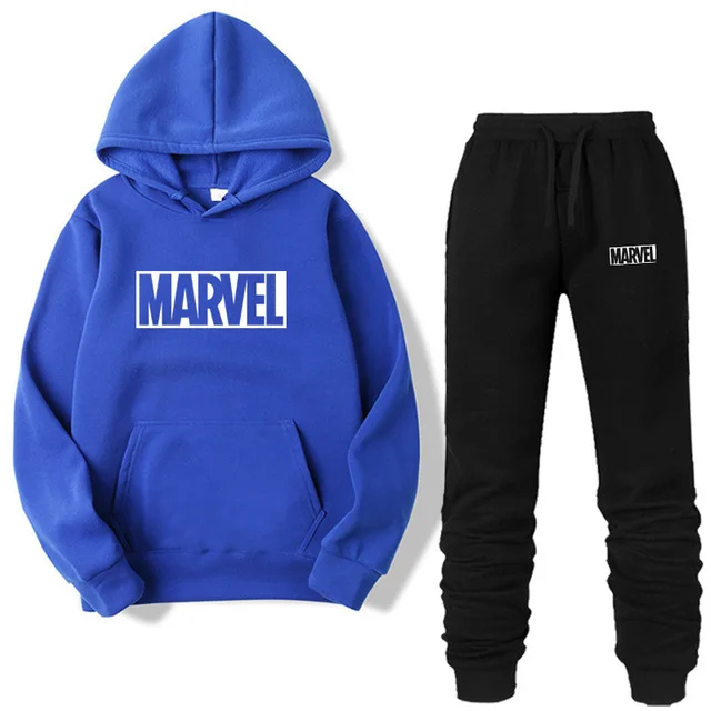 Blue-W Лидер продаж, брендовые комплекты из двух предметов, модные толстовки с Marvel, спортивная одежда, мужской спортивный костюм, толстовка с капюшоном, осенняя мужская одежда, толстовки+ штаны, мужские комплекты - Цвет: Blue-W